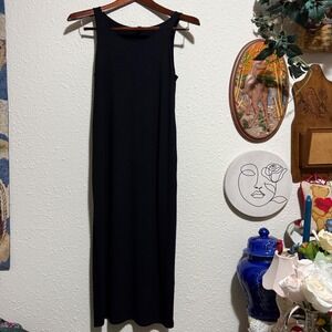 Eileen Fisher Petite women's SP Black Sleeveless tank Maxi Dress stretch viscose
